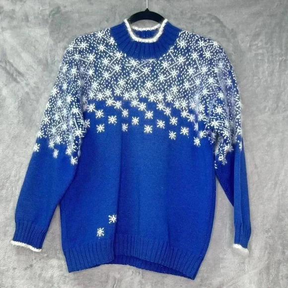 Vintage CEAU‎ MAR Sz M Wool Angora Pullover Sweater USA Made Snowflakes Winter - Picture 2 of 16